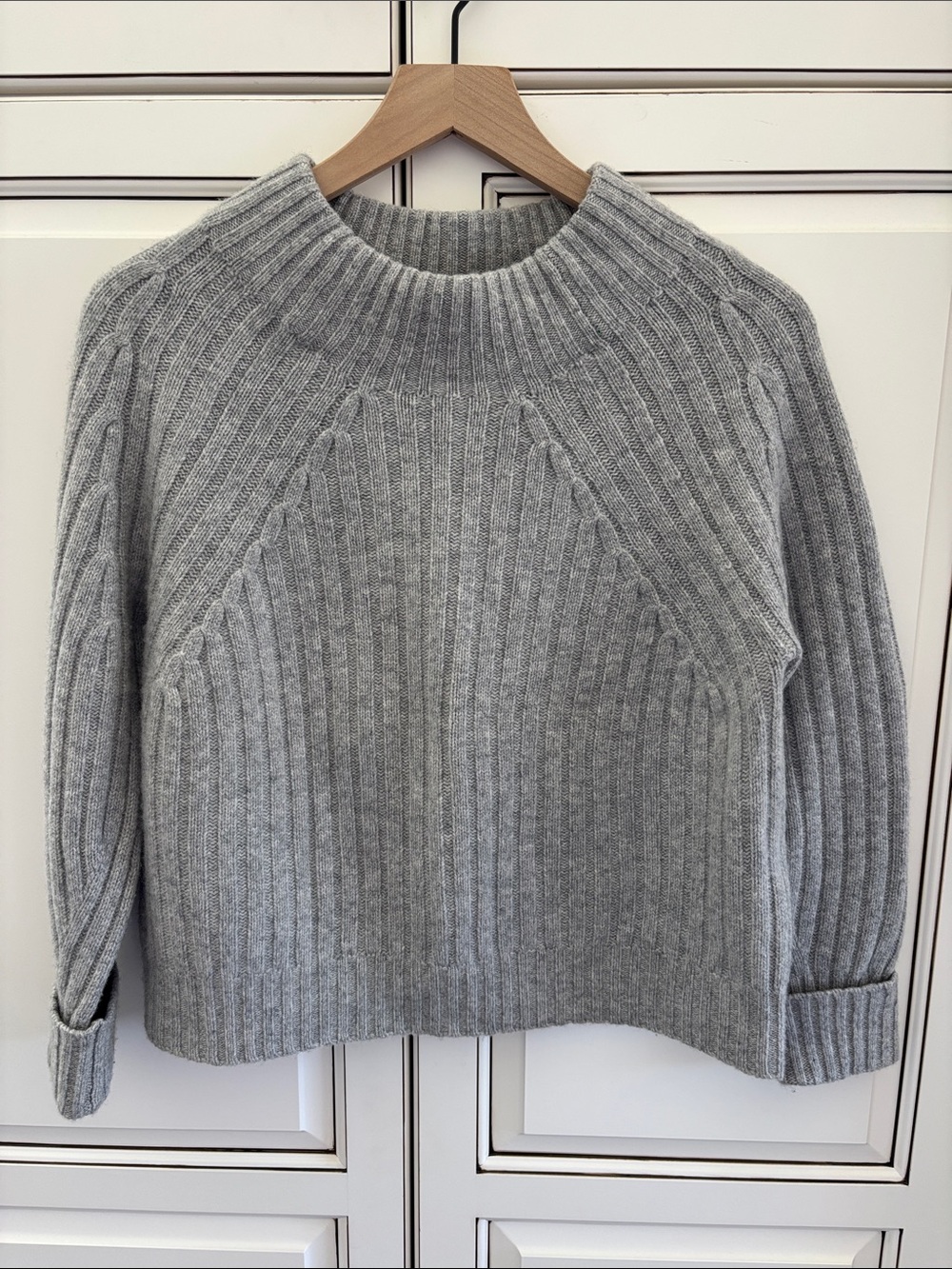 The Reset R Label Wool Cashmere Cable Knit Ribbed Sweater Soft Gray Women Medium